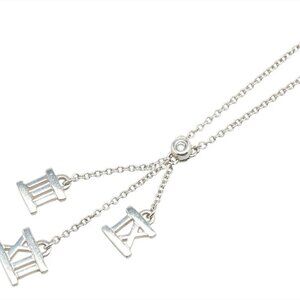 Tiffany & Co. Atlas 3 Charm Dangle 1P Diamond Necklace 17" Silver 925 Auth #323